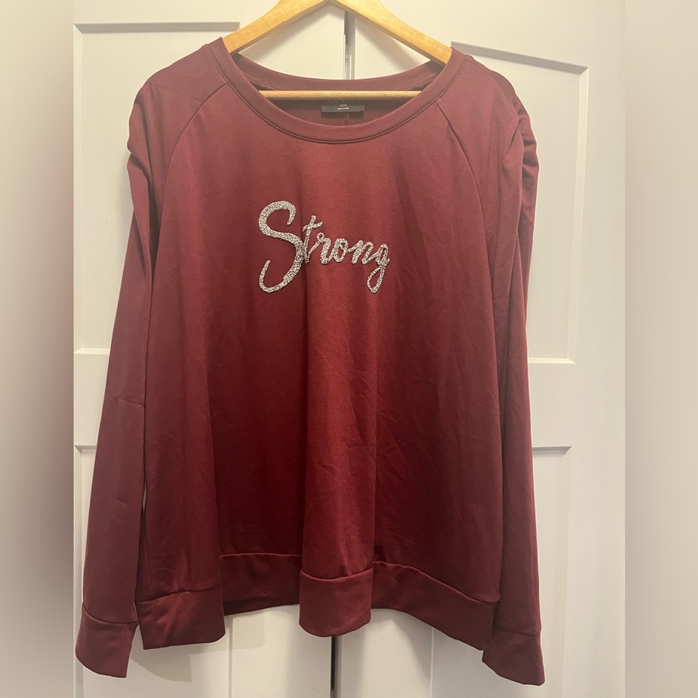 Lane Bryant Burgundy 'Strong' Embroidered Crewneck Sweatshirt